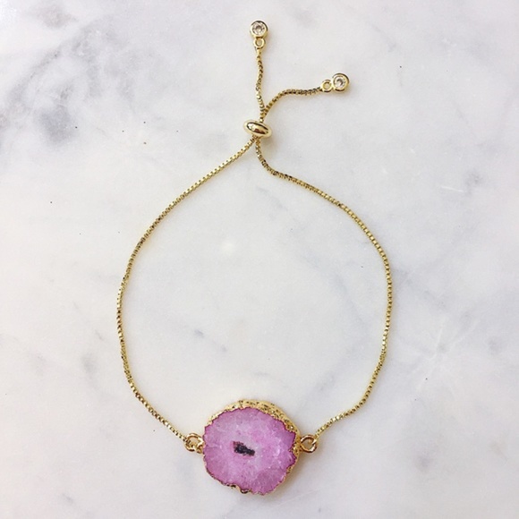 Natural Quartz Slice Bracelet Adjustable Gold - Picture 2 of 3